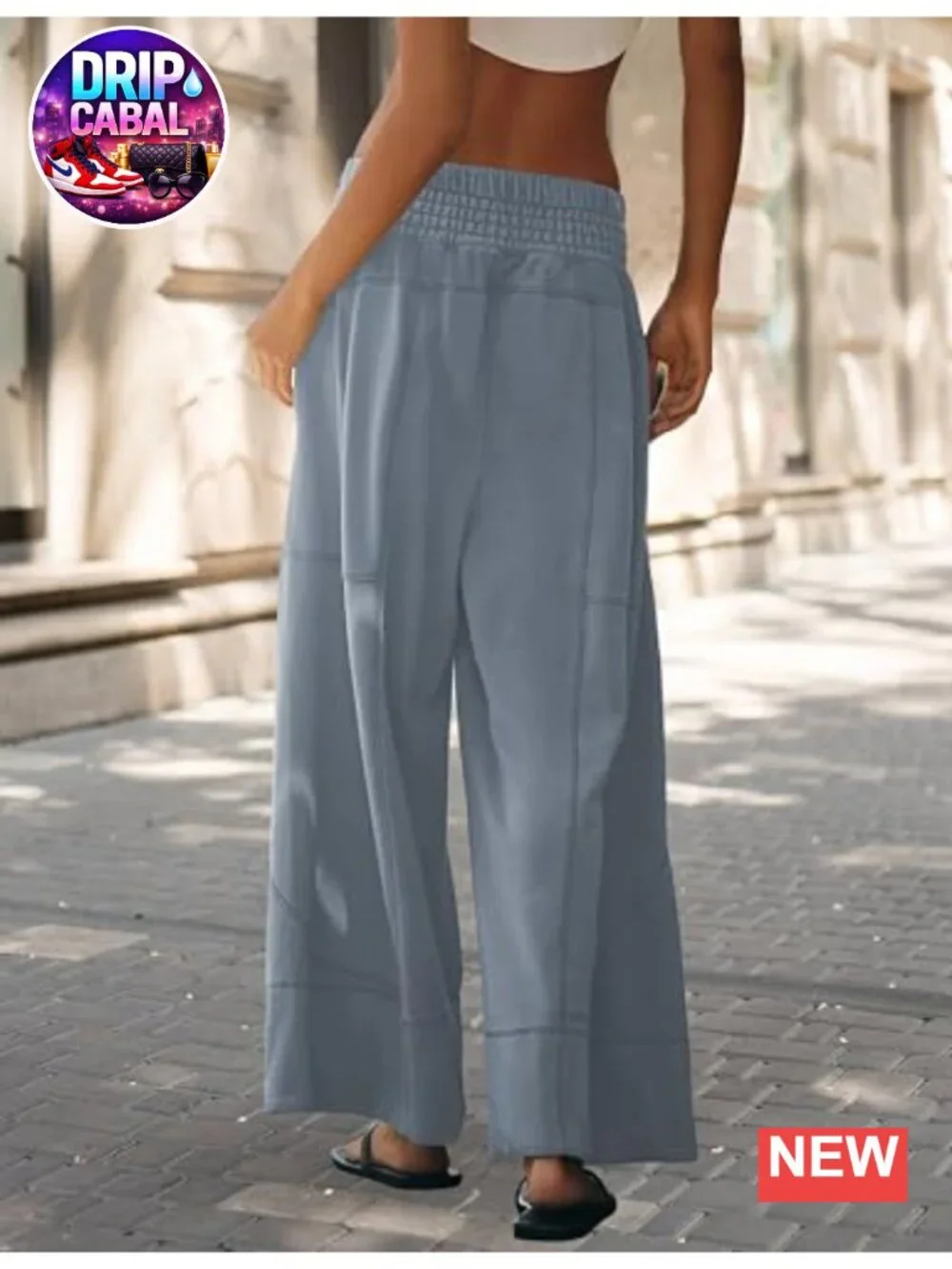 High Waist Wide Leg Sweatpants with Pockets - Baggy Lounge Pants Cotton Blend